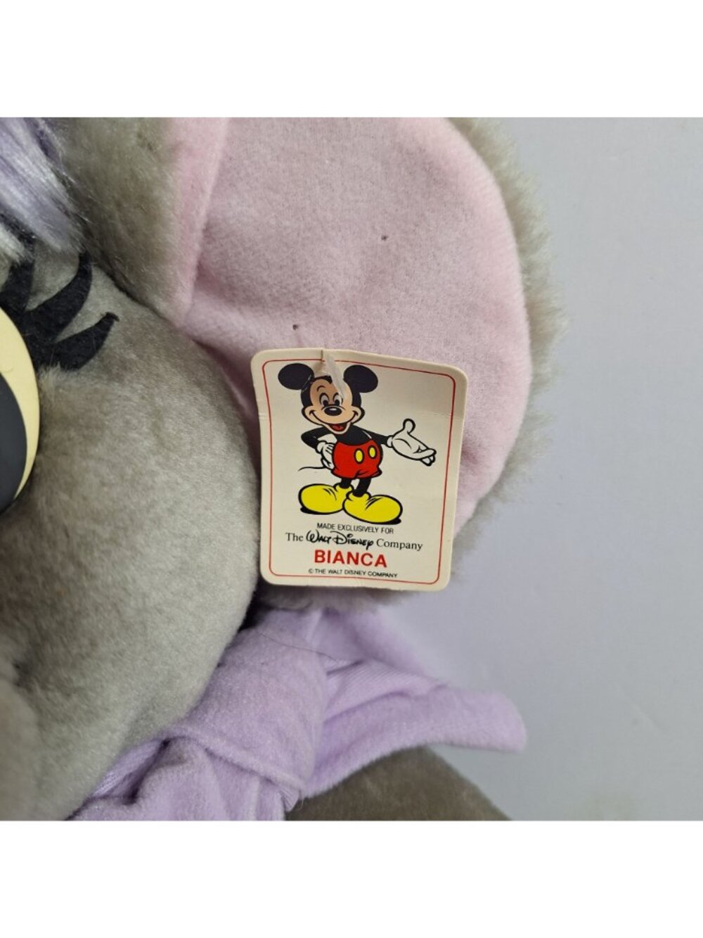 Disney Bianca Plush Mouse Purple Bow 16" Vintage 80s Made in Korea - Picture 2 of 16